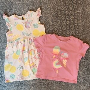 H&M Lemon Print Dress and Pink Ice Cream Tee Set